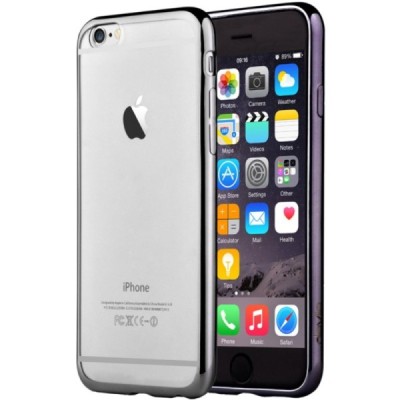 Apple iPhone 6 Plus (6s Plus) „Devia“ Glitter Case TPU silikoninis skaidrus permatomas itin plonas dėklas su juodu rėmeliu ir ap