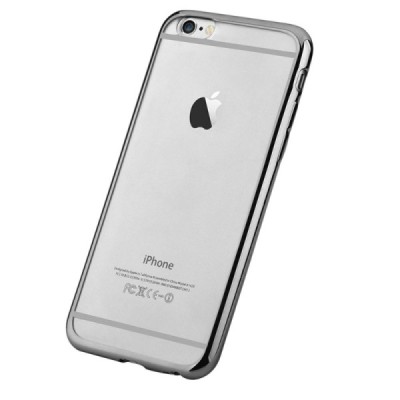Apple iPhone 6 Plus (6s Plus) „Devia“ Glitter Case TPU silikoninis skaidrus permatomas itin plonas dėklas su juodu rėmeliu ir ap
