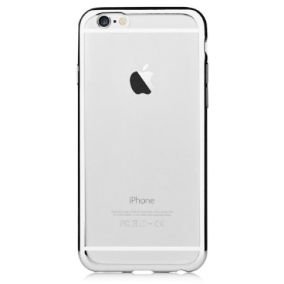 Apple iPhone 6 Plus (6s Plus) „Devia“ Glitter Case TPU silikoninis skaidrus permatomas itin plonas dėklas su sidabriniu rėmeliu 