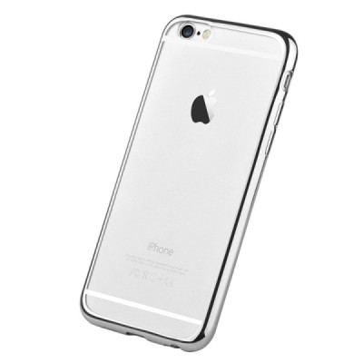 Apple iPhone 6 Plus (6s Plus) „Devia“ Glitter Case TPU silikoninis skaidrus permatomas itin plonas dėklas su sidabriniu rėmeliu 