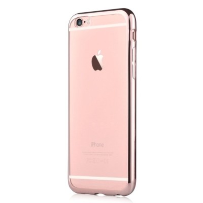 Apple iPhone 6 Plus (6s Plus) „Devia“ Glitter Case TPU silikoninis skaidrus permatomas itin plonas dėklas su rožiniu rėmeliu ir 