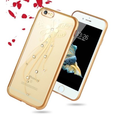 Apple iPhone 6 (6s) „JLW“ Butterfly elegantiškas silikoninis TPU dėklas su auksiniais apvadais / Priedai.lt