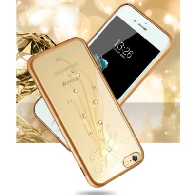 Apple iPhone 6 (6s) „JLW“ Butterfly elegantiškas silikoninis TPU dėklas su auksiniais apvadais / Priedai.lt