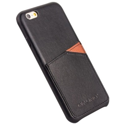 „QIALINO“ Genuine Leather Apple iPhone 6s juodas odinis dėklas - nugarėlė su kišenėle kortelėms / Priedai.lt
