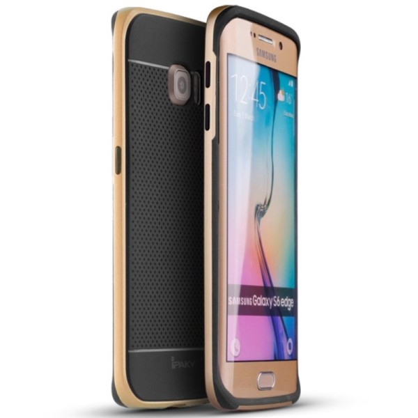 „IPAKY“ Kõva silikoon (TPU) kaaned - must / kuldne (Galaxy S6 Edge)