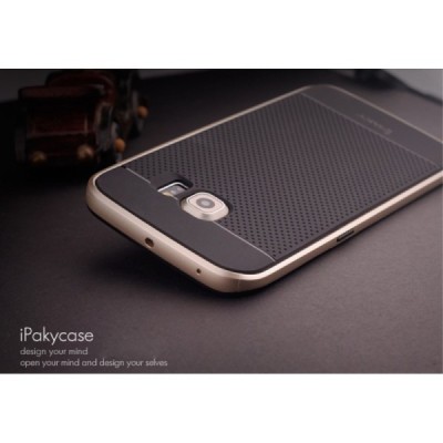 Samsung Galaxy S6 Edge G925 „IPAKY“ kieto silikono TPU juodas (auksiniais apvadais) dėklas - nugarėlė / Priedai.lt