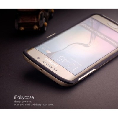Samsung Galaxy S6 Edge G925 „IPAKY“ kieto silikono TPU juodas (auksiniais apvadais) dėklas - nugarėlė / Priedai.lt