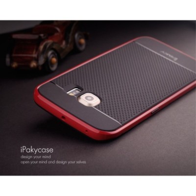 Samsung Galaxy S6 Edge G925 „IPAKY“ kieto silikono TPU juodas (raudonais apvadais) dėklas - nugarėlė / Priedai.lt