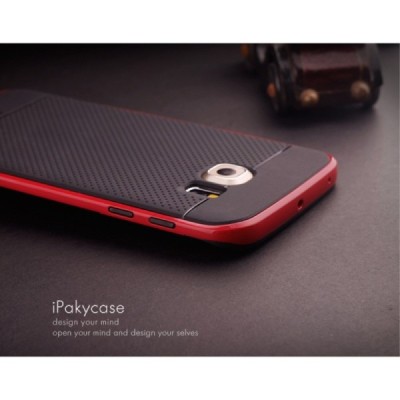 Samsung Galaxy S6 Edge G925 „IPAKY“ kieto silikono TPU juodas (raudonais apvadais) dėklas - nugarėlė / Priedai.lt
