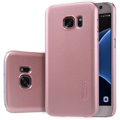 Samsung Galaxy S7 (G930) Nillkin Frosted Shield rožinis plastikinis dėklas + apsauginė ekrano plėvelė / Priedai.lt