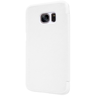 Prabangus „Nillkin“ Qin serijos baltas odinis atverčiamas Samsung Galaxy S7 (G930) dėklas / Priedai.lt