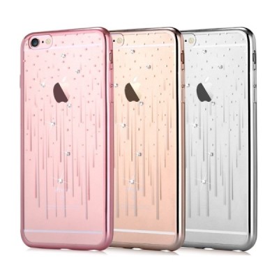 Apple iPhone 6s Devia Meteor Diamond silikoninis skaidrus permatomas rožinis dėklas su kristalais / Priedai.lt
