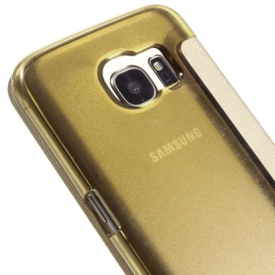 Samsung Galaxy S7 (G930) View Window atverčiamas auksinis dėklas / Priedai.lt