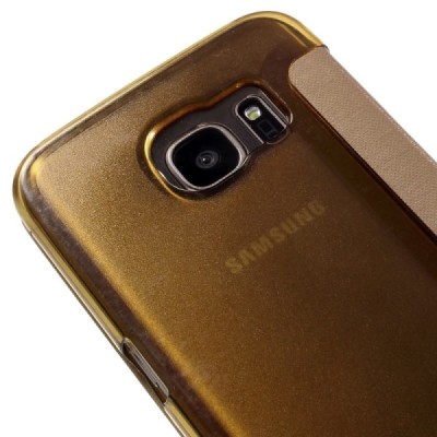 Samsung Galaxy S7 (G930) View Window atverčiamas auksinis dėklas / Priedai.lt