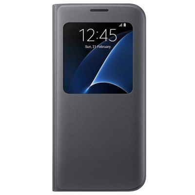 Samsung Galaxy S7 Edge G935 originalus S View Cover atverčiamas juodas dėklas su langeliu / Priedai.lt