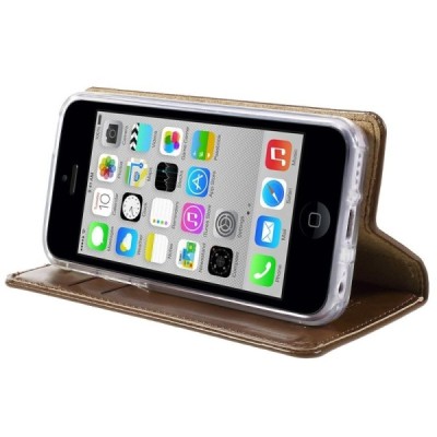 Mercury Blue Moon atverčiamas iPhone 5c rudas odinis dėklas - piniginė / Priedai.lt