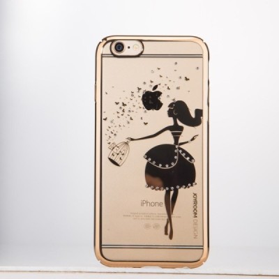 Apple iPhone 6 (6s) JOYROOM Butterflies plastikinis skaidrus permatomas auksinis dėklas su kristalais / Priedai.lt