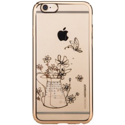 Apple iPhone 6 (6s) JOYROOM Flowers plastikinis skaidrus permatomas auksinis dėklas su kristalais / Priedai.lt