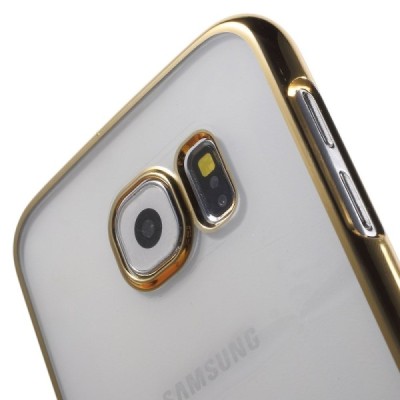 Samsung Galaxy S6 (G920) plastikinis skaidrus permatomas auksinis dėklas / Priedai.lt