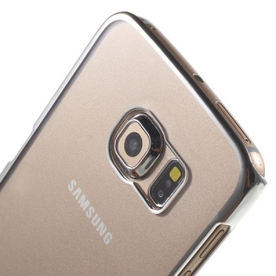 Samsung Galaxy S6 Edge (G925) plastikinis skaidrus permatomas sidabrinis dėklas / Priedai.lt