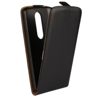 Motorola Moto X Force klasikinis vertikaliai atverčiamas juodas odinis dėklas / Priedai.lt