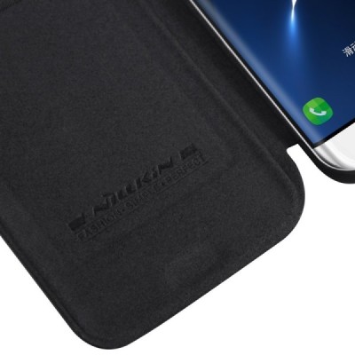 Prabangus „Nillkin“ Qin serijos juodas odinis atverčiamas Samsung Galaxy S7 Edge (G935) dėklas / Priedai.lt