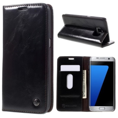 Samsung Galaxy S7 Edge (G935) „CaseMe“ solidus atverčiamas juodas odinis dėklas - knygutė / Priedai.lt