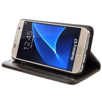 Samsung Galaxy S7 (G930) „CaseMe“ solidus atverčiamas rudas odinis dėklas - knygutė / Priedai.lt
