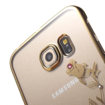 Samsung Galaxy S6 Edge (G925) Kingxbar Crystal Icon Pro Rose Swarovski plastikinis skaidrus permatomas auksinis dėklas su krista