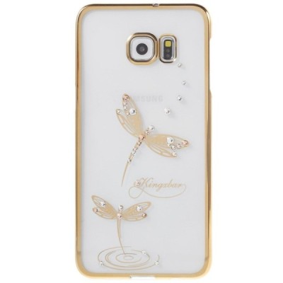 Samsung Galaxy S6 Edge+ (G928) Kingxbar Crystal Icon Pro Dragonfly Swarovski plastikinis skaidrus permatomas auksinis dėklas su 