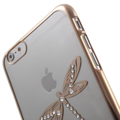 Apple iPhone 6 Plus (6s Plus) X-Fitted Crystal Icon Pro Dragonfly Swarovski plastikinis skaidrus permatomas auksinis dėklas su k