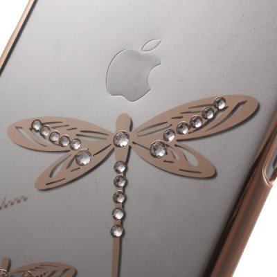 Apple iPhone 6 Plus (6s Plus) X-Fitted Crystal Icon Pro Dragonfly Swarovski plastikinis skaidrus permatomas auksinis dėklas su k