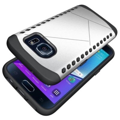 Sustiprintos apsaugos Samsung Galaxy S7 G930 sidabrinis kieto silikono (TPU) ir plastiko dėklas / Priedai.lt
