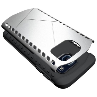 Sustiprintos apsaugos Samsung Galaxy S7 G930 sidabrinis kieto silikono (TPU) ir plastiko dėklas / Priedai.lt