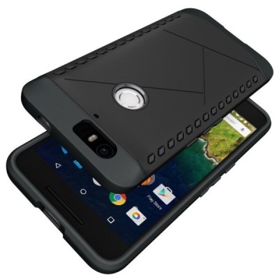 Sustiprintos apsaugos Samsung Huawei Nexus 6P juodas kieto silikono (TPU) ir plastiko dėklas / Priedai.lt