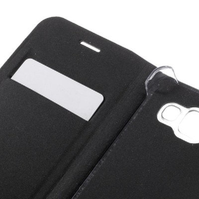 Samsung Galaxy A3 (2016) A310 juodas odinis atverčiamas Smart Wallet dėklas - piniginė / Priedai.lt