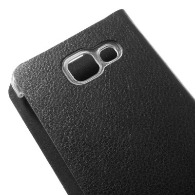 Samsung Galaxy A3 (2016) A310 juodas odinis atverčiamas Smart Wallet dėklas - piniginė / Priedai.lt