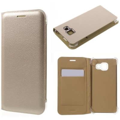 Samsung Galaxy A3 (2016) A310 aukso spalvos odinis atverčiamas Smart Wallet dėklas - piniginė / Priedai.lt