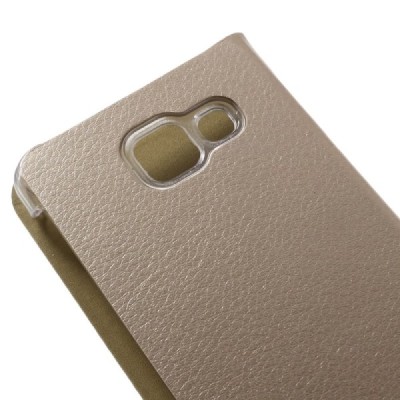 Samsung Galaxy A3 (2016) A310 aukso spalvos odinis atverčiamas Smart Wallet dėklas - piniginė / Priedai.lt