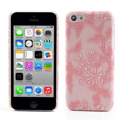 Rožinis gėlėtas plastikinis Apple iPhone 5C dėklas (dėkliukas) / Priedai.lt