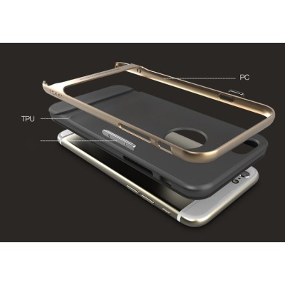 „Rock“ Royce sustiprintos apsaugos Apple iPhone 6 (6s) juodas aukso spalvos apvadais kieto silikono (TPU) ir plastiko dėklas / P