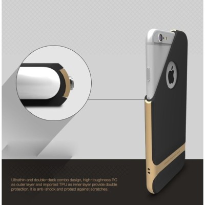 „Rock“ Royce sustiprintos apsaugos Apple iPhone 6 (6s) juodas aukso spalvos apvadais kieto silikono (TPU) ir plastiko dėklas / P