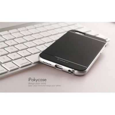 Apple iPhone 6 Plus / 6s Plus „IPAKY“ kieto silikono TPU juodas (sidabriniais apvadais) dėklas - nugarėlė / Priedai.lt