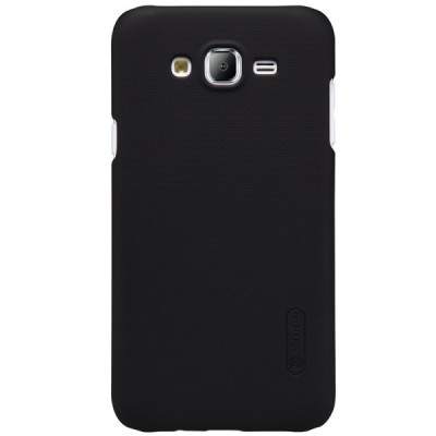 Samsung Galaxy J7 (J700) Nillkin Frosted Shield juodas plastikinis dėklas + apsauginė ekrano plėvelė / Priedai.lt