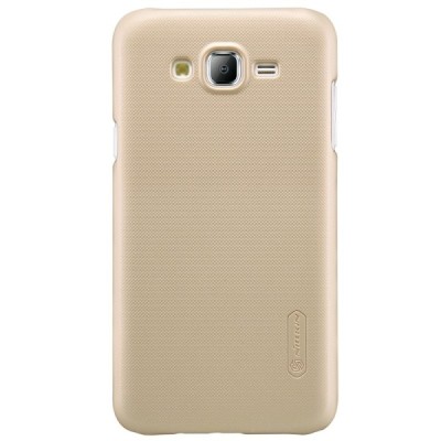 Samsung Galaxy J7 (J700) Nillkin Frosted Shield auksinis plastikinis dėklas + apsauginė ekrano plėvelė / Priedai.lt