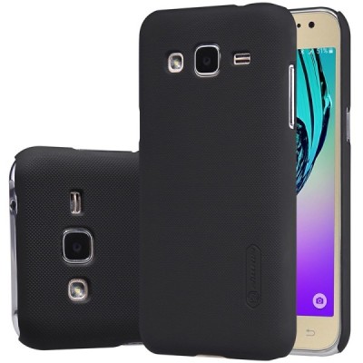 Samsung Galaxy J2 (J200) Nillkin Frosted Shield juodas plastikinis dėklas + apsauginė ekrano plėvelė / Priedai.lt