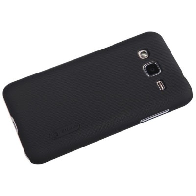 Samsung Galaxy J2 (J200) Nillkin Frosted Shield juodas plastikinis dėklas + apsauginė ekrano plėvelė / Priedai.lt