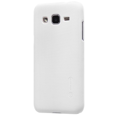 Samsung Galaxy J2 (J200) Nillkin Frosted Shield baltas plastikinis dėklas + apsauginė ekrano plėvelė / Priedai.lt