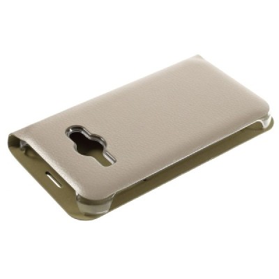 Samsung Galaxy J1 Ace (J110) auksinis odinis atverčiamas Smart Wallet dėklas - piniginė / Priedai.lt