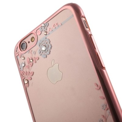 Apple iPhone 6 (6s) „Kavaro“ Flowers plastikinis skaidrus permatomas rožinis dėklas su kristalais / Priedai.lt